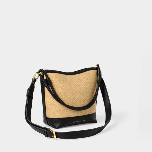 Riviera Raffia Bucket Bag Black