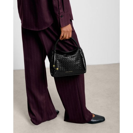 Nova Woven Texture Top Handle Bag - Black