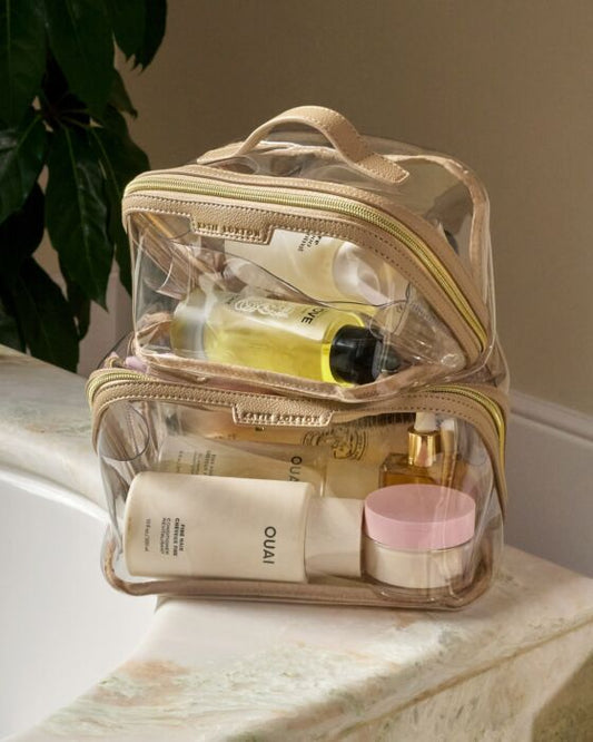 Medium Clear Makeup & Toiletry Bag - Light Taupe