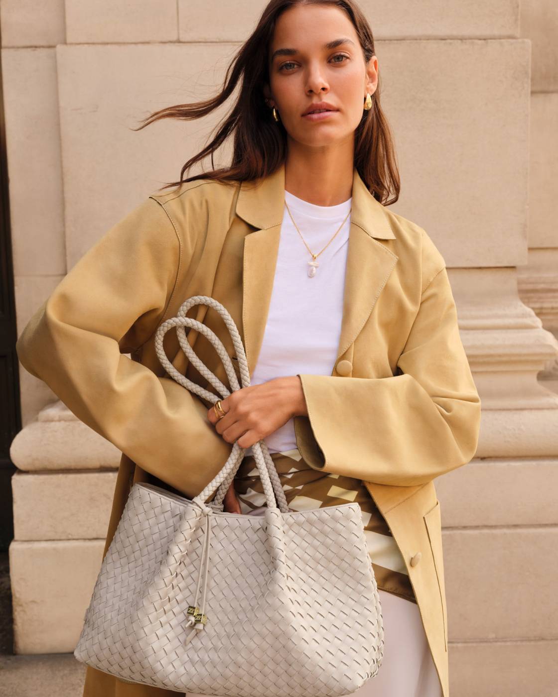 Nova Hand Woven Small Shoulder Tote - Oyster