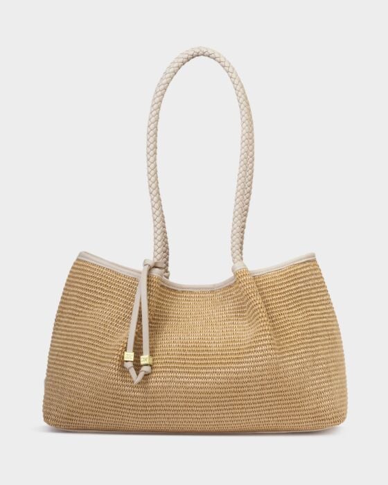 Nova Raffia Small Shoulder Tote - Oyster