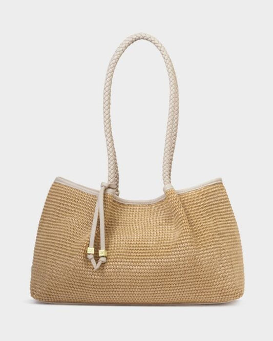 Nova Raffia Small Shoulder Tote - Oyster