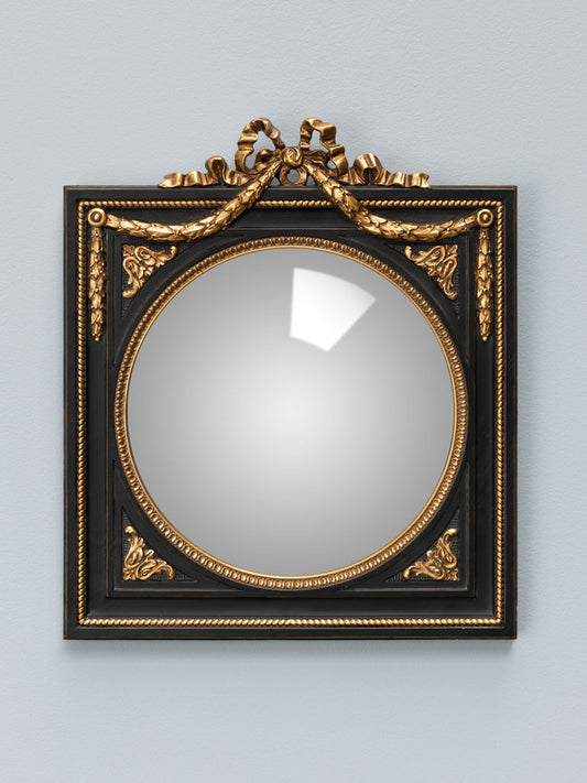 Convex Mirror in Black Square Frame with Garland