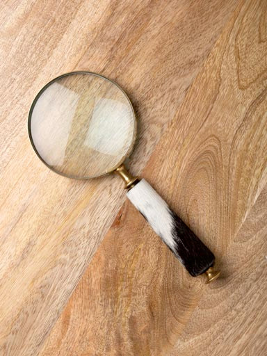 Magnifier with cow hide handle