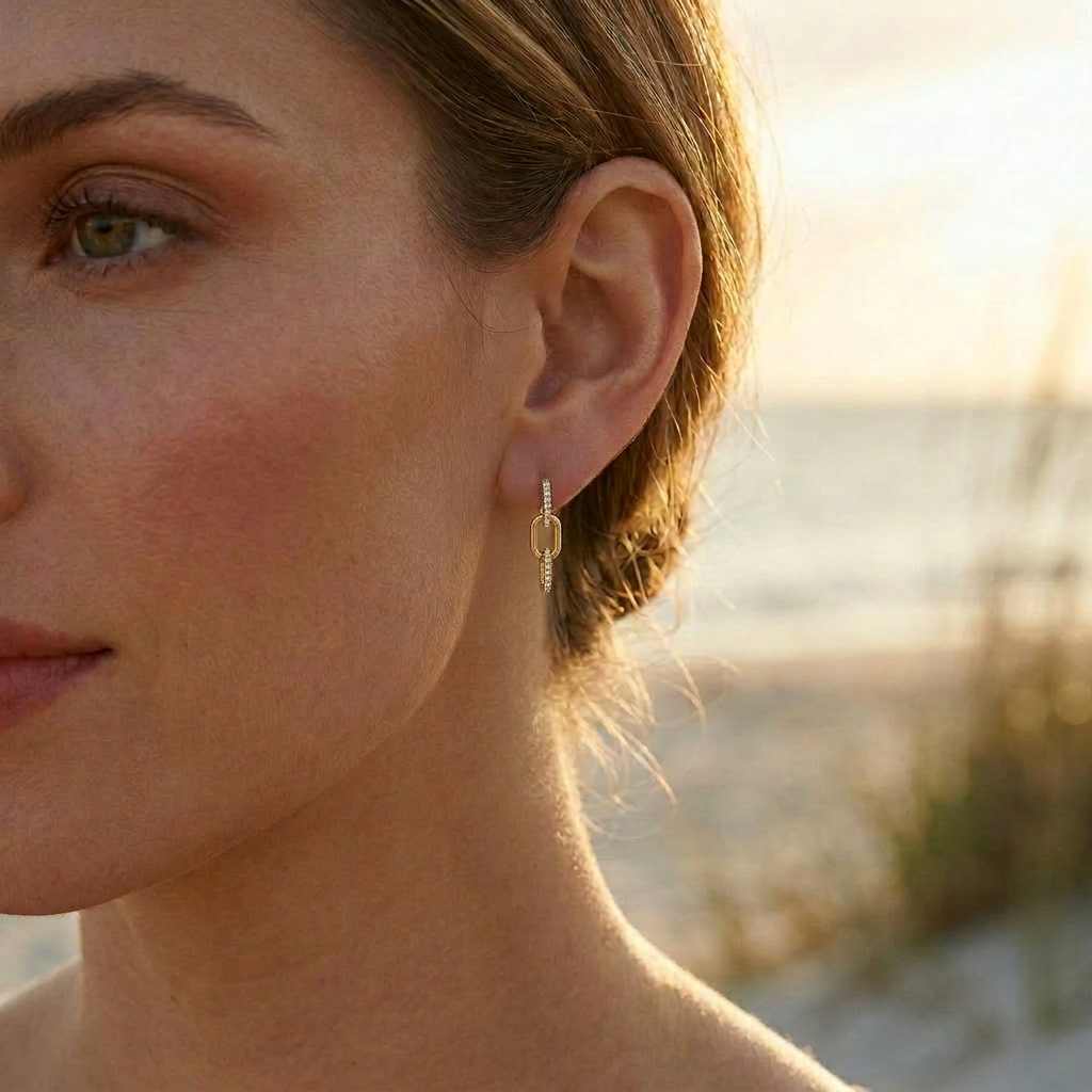 Gold Trio Link Drop Earrings