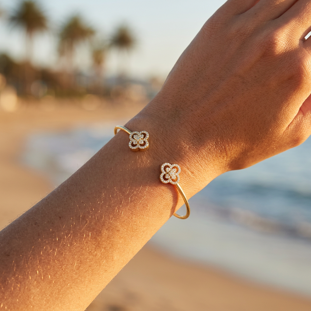 Gold Wildflower Flexi Cuff Bracelet Medium