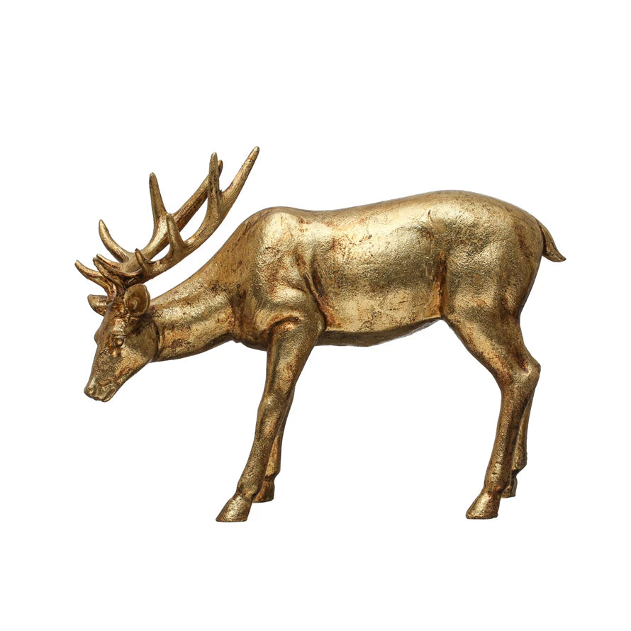 Resin Feeding Deer, Gold Finish