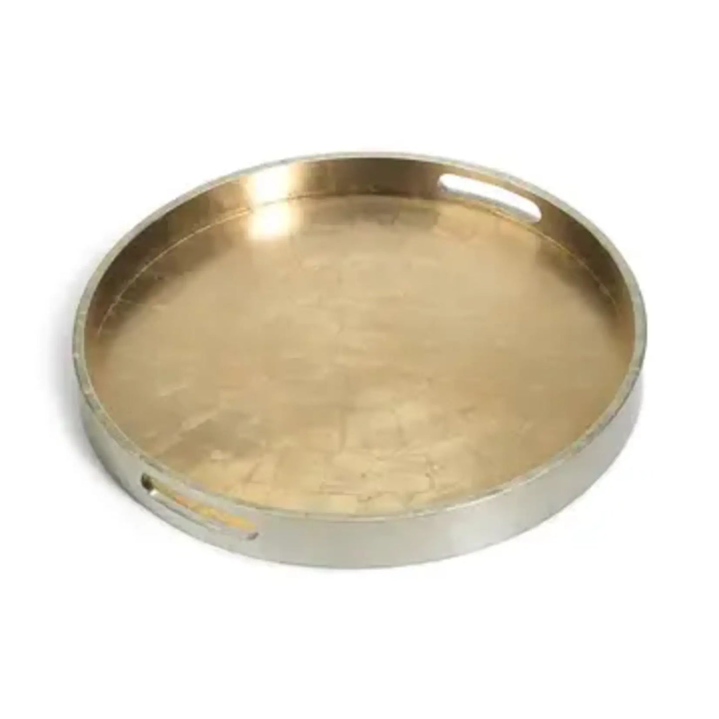 ROUND ANTQ. GOLD/SILVER SERVING TRAY- 17.5"